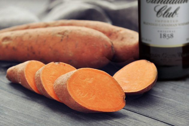 Halloween whisky glazed sweet potato fries with Canadian Club