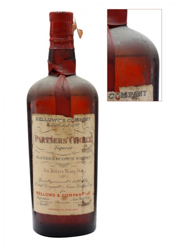 Bellow's Partners Choice 12 Year Old Bottled 1930s